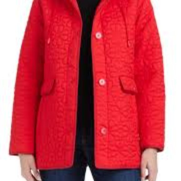Vibrant Red Quilted Utility Jacket with Hat - Picture 3 of 3